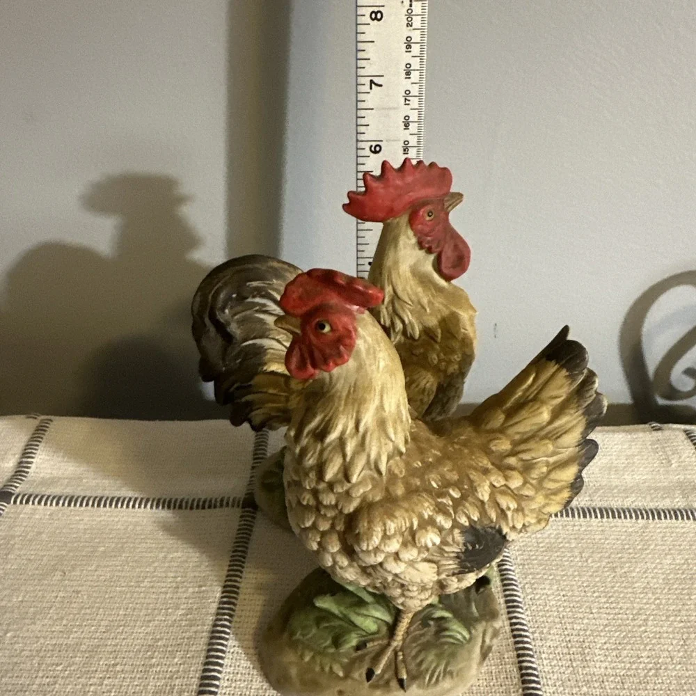Homco Rooster and Hen Figurines Ceramic Chicken Country Decor 1446‎ 1445 Vintage